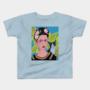 Frida with Tuxedo Cat Kids T-Shirt